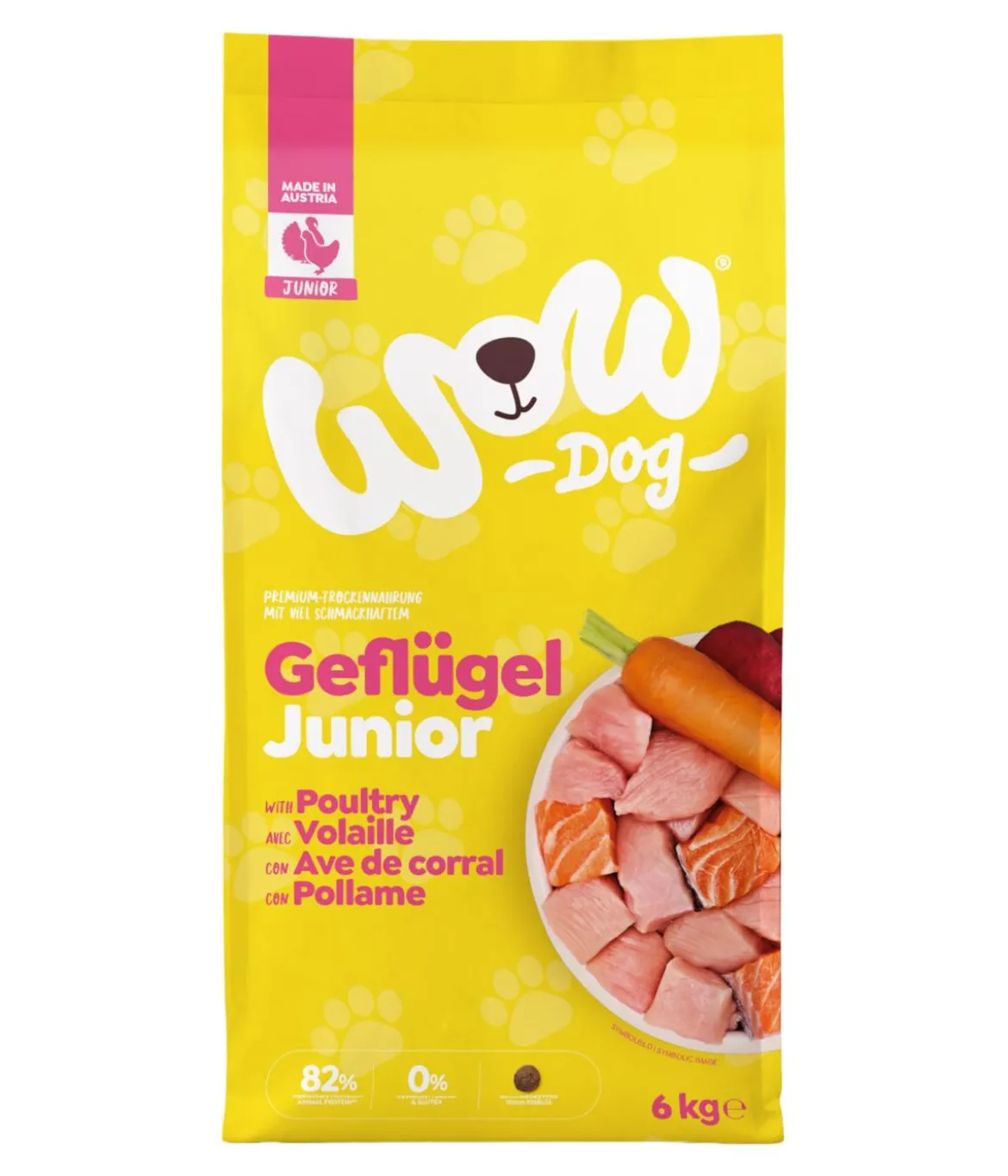 WOW® Trockenfutter für Hunde Mini Junior, Geflügel