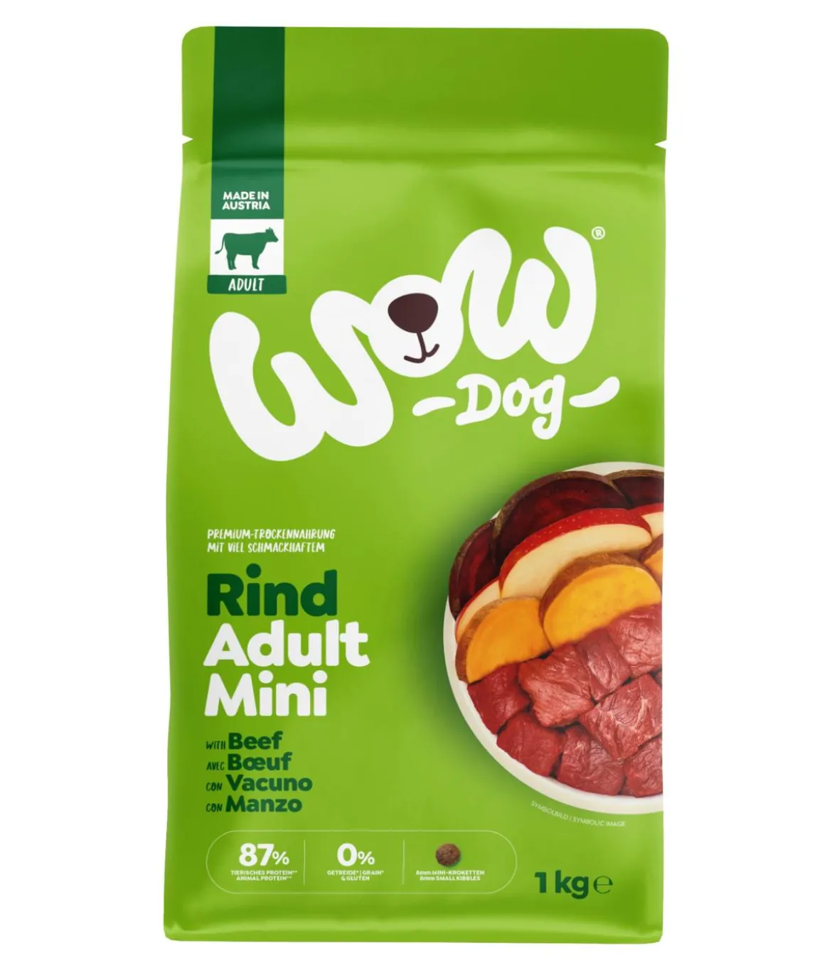 WOW® Trockenfutter für Hunde Mini Adult, Rind