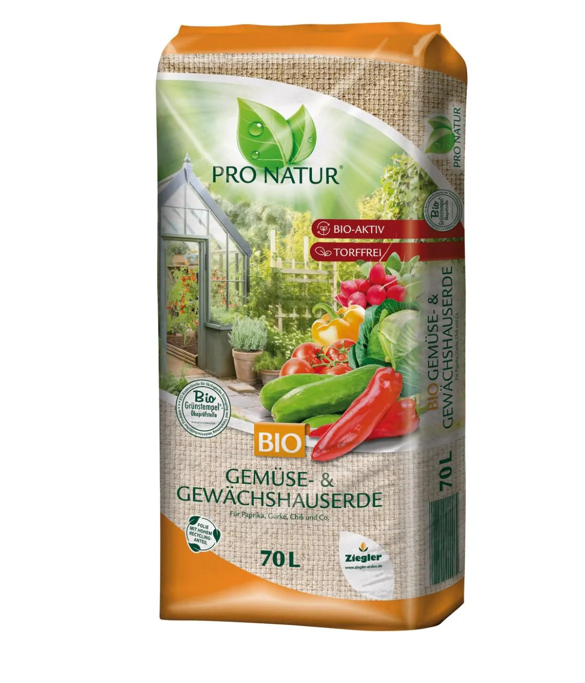 Ziegler Pro Natur BIO Gemüse- und Gewächshauserde, 70 l