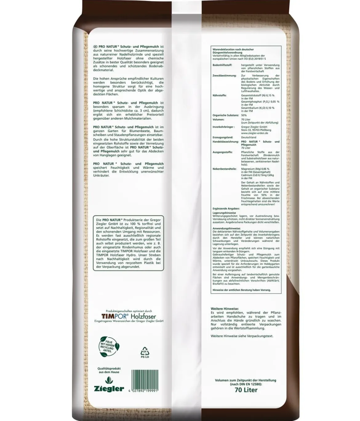Ziegler Pro Natur® Schutz- und Pflegemulch, 36 x 70 Liter
